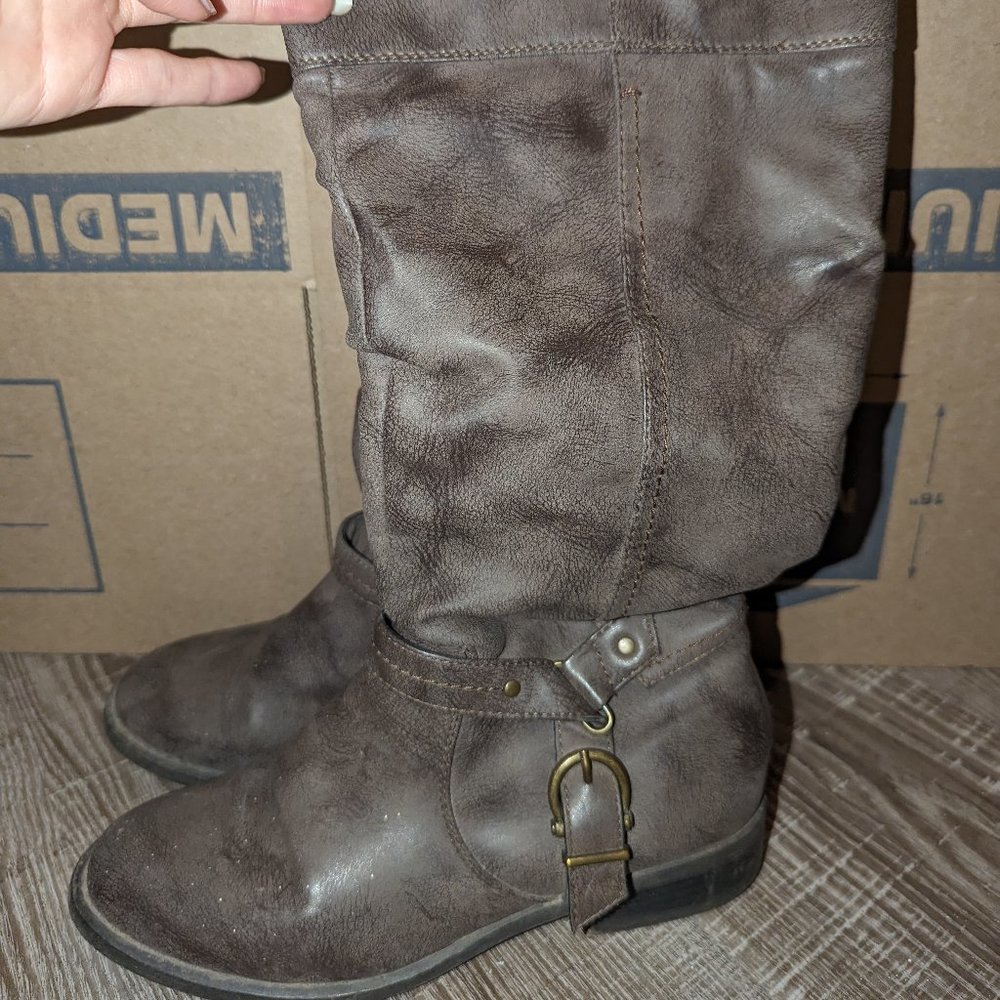 Grey wide calf boots under the knee